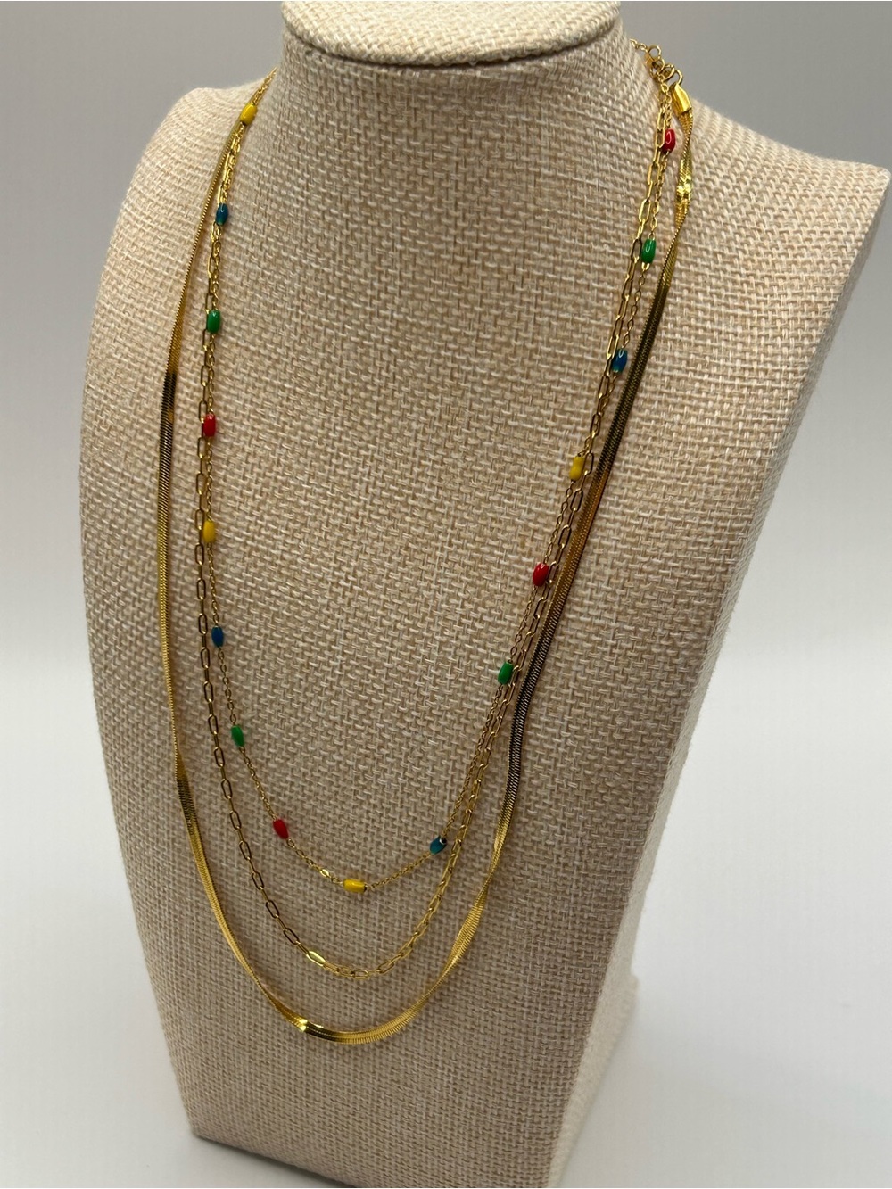 Gold Multi-Strand Necklace Stainless Steel with Colorful Enamel
